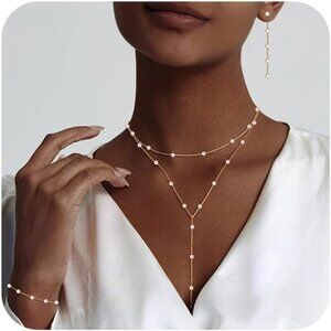 Jewelry Y Layered Silver Women Dainty Pearl Choker Earring Bracelet Wedding Gift